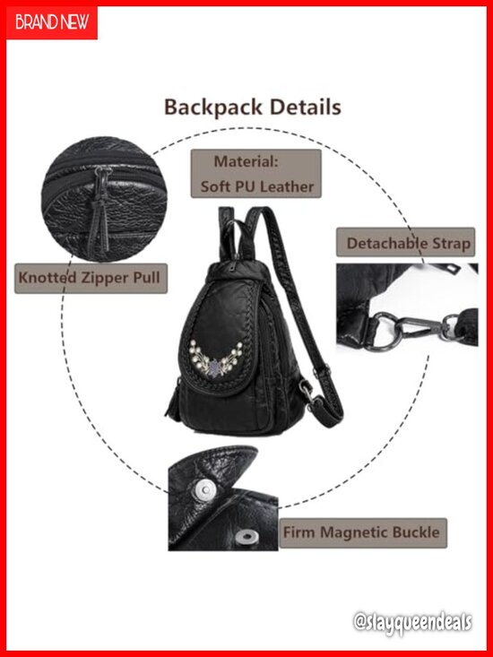 Mini Backpack Purse for Women, Soft Washed PU Leather, Small Waterproof Fashion